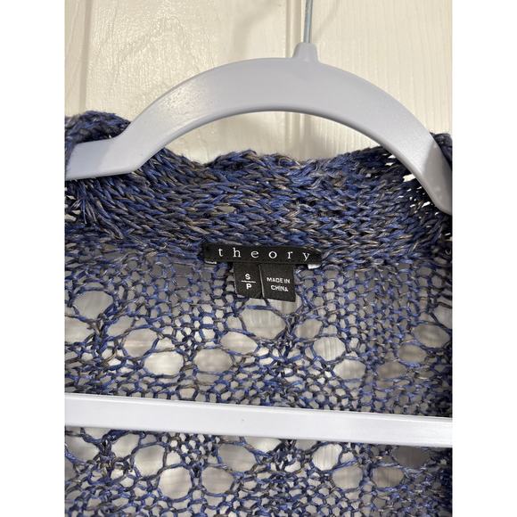 Theory open knit crochet blue sweater cocoon dolman sweater small - Picture 5 of 6